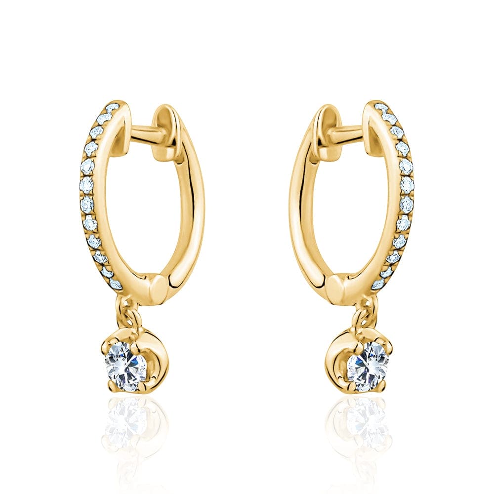 14k Yellow Gold Diamond Dangling Huggie Earrings