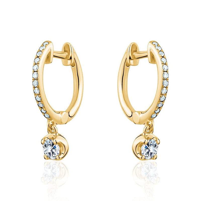 14k Yellow Gold Diamond Dangling Huggie Earrings