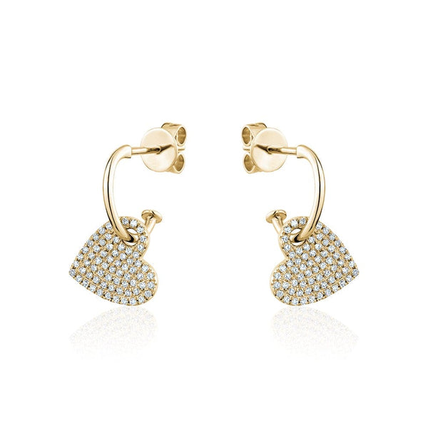 14k Yellow Gold Diamond Heart Earrings
