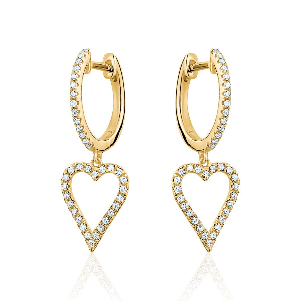 14k gold diamond pave set heart earrings