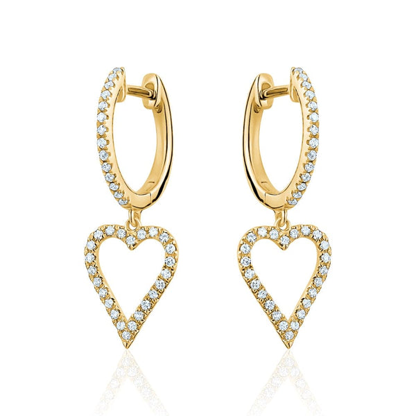14k gold diamond pave set heart earrings