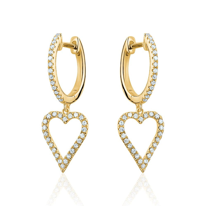 14k gold diamond pave set heart earrings
