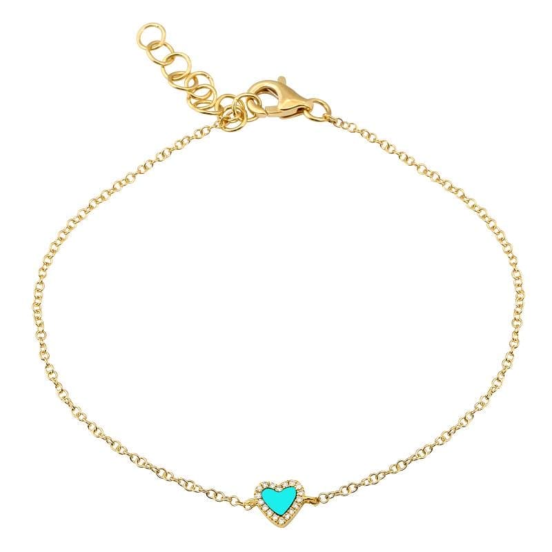 14k Yellow Gold Turquoise Heart Bracelet