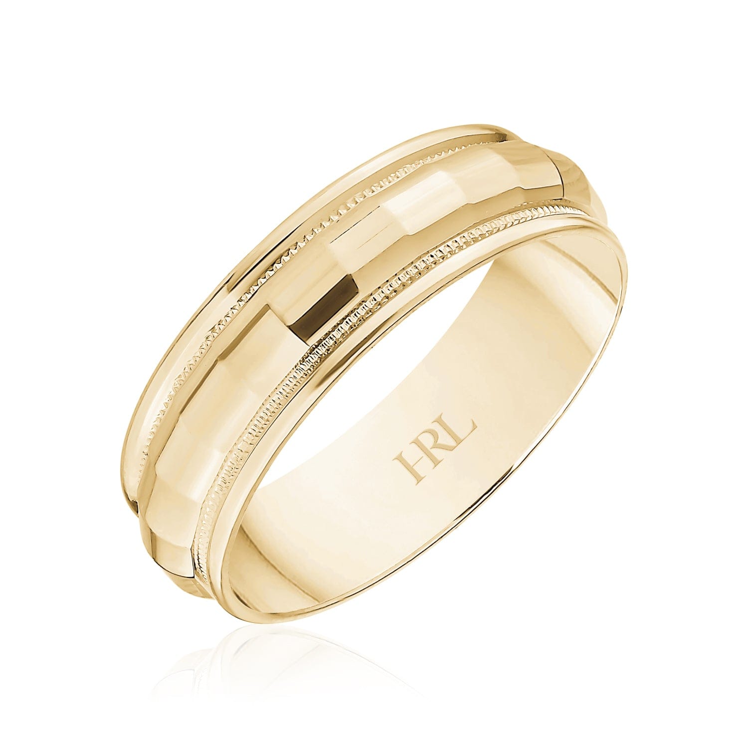 Polished Yellow Gold Wedding Band with Step-Edge and Milgrain Detail