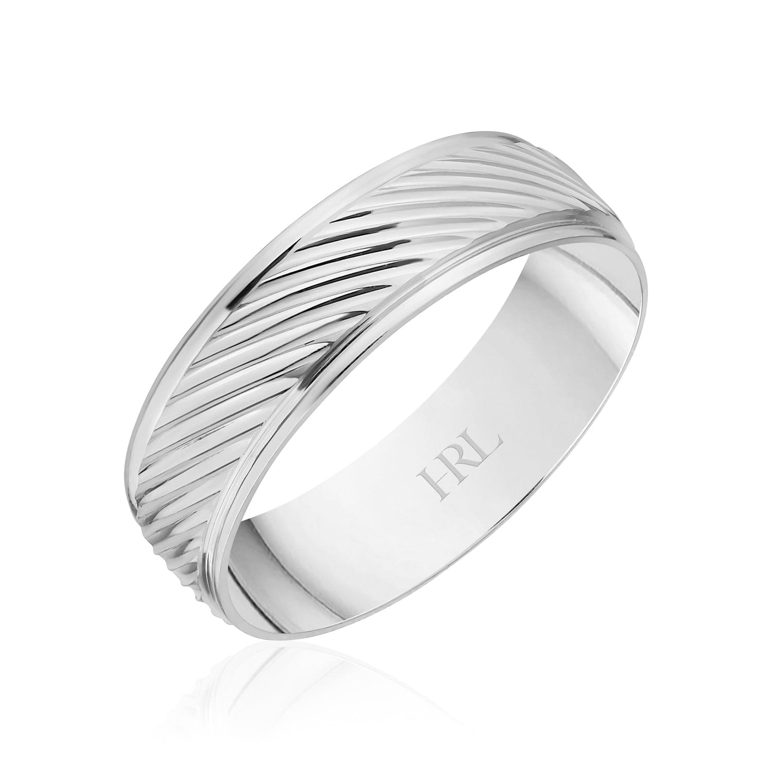 Yellow Gold Wedding Band with Polished Diagonal Ridge Design