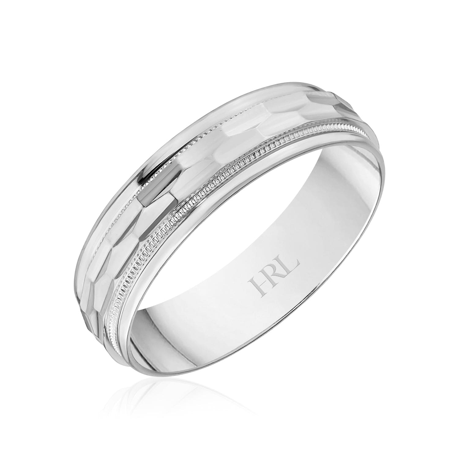 Yellow Gold Wedding Band with Faceted Center and Milgrain Edges