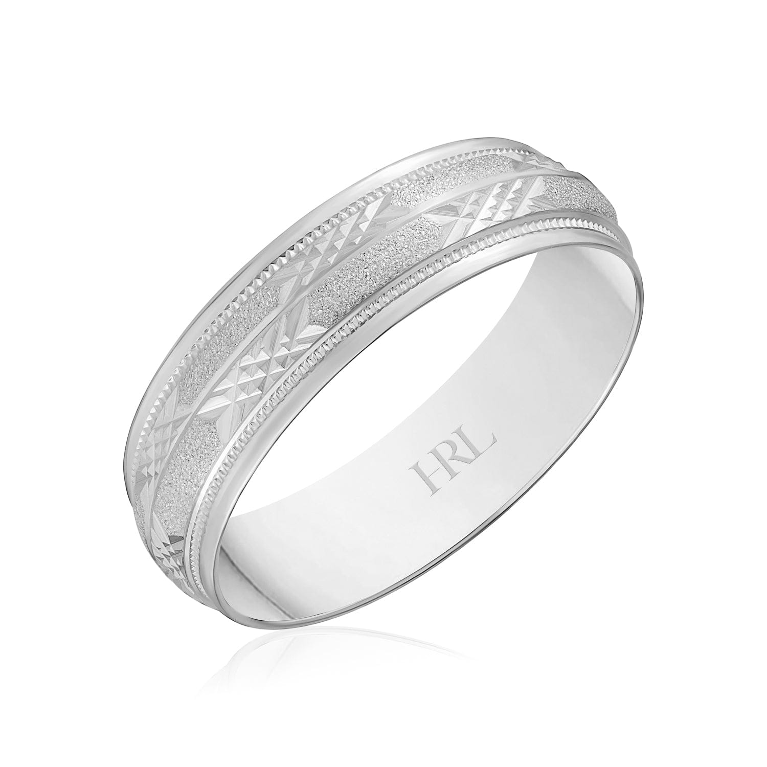 Textured Yellow Gold Wedding Band with Geometric Detailing and Milgrain Borders