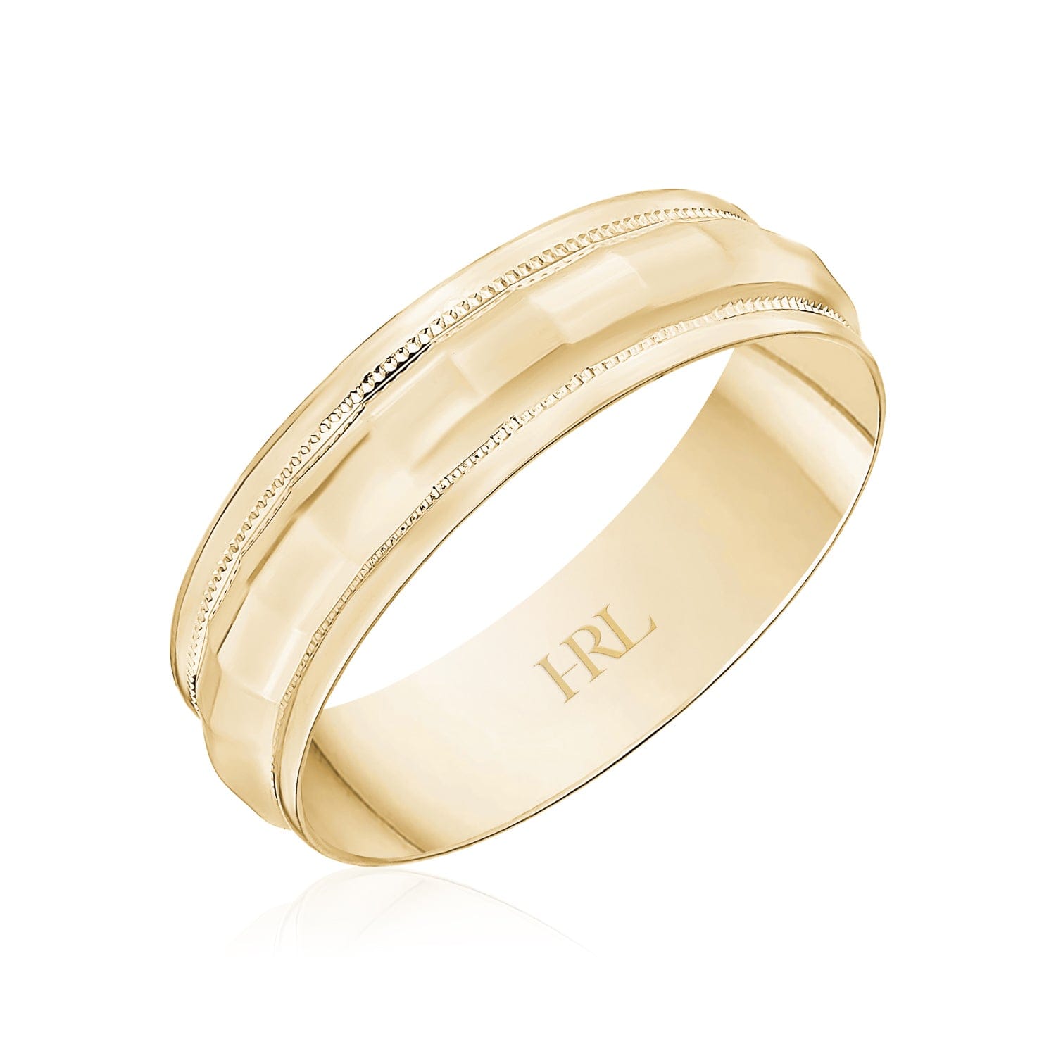 Yellow Gold Wedding Band with Faceted Center