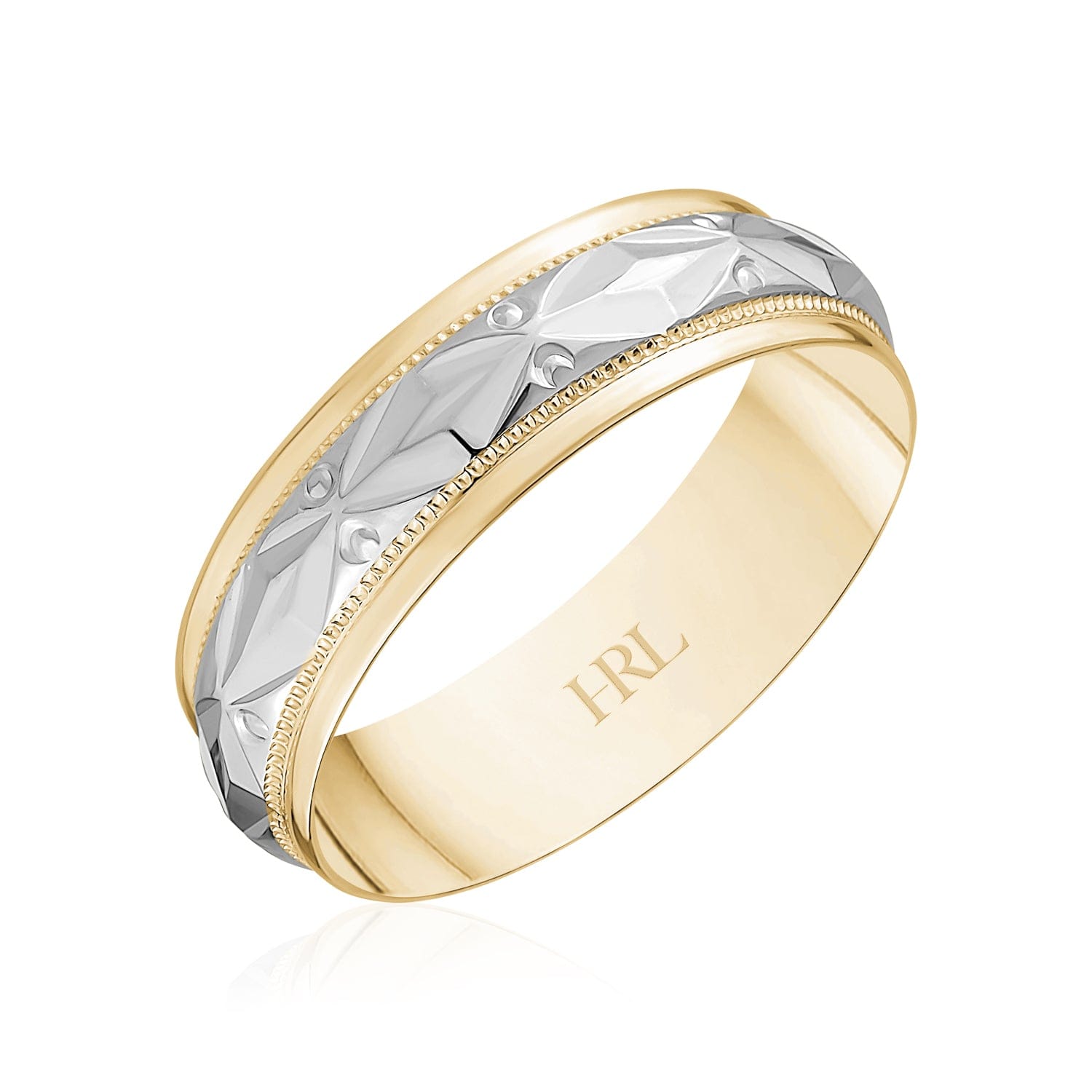 Two-Tone Diamond-Cut Wedding Band with Raised Detailing
