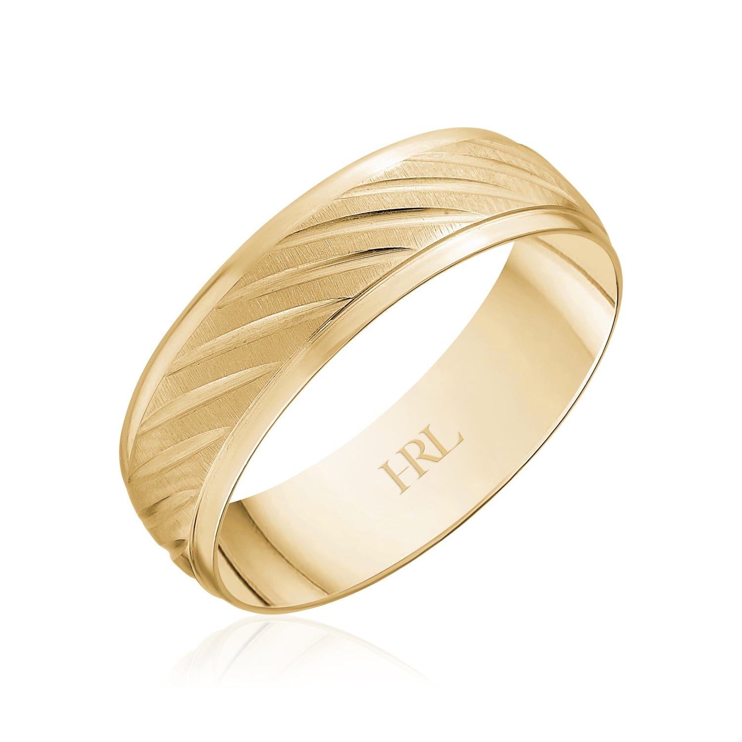 Engraved Feather Pattern Gold Band
