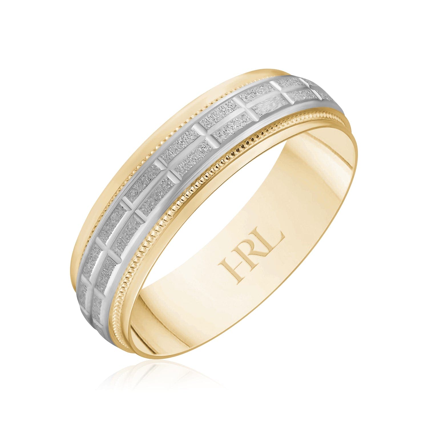 Textured Grid Two-Tone Gold Band