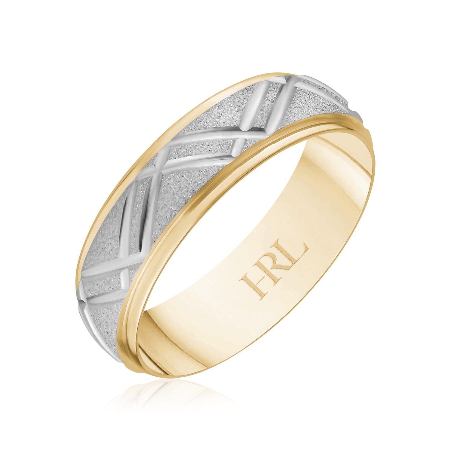 Crosshatch Texture Two-Tone Gold Band