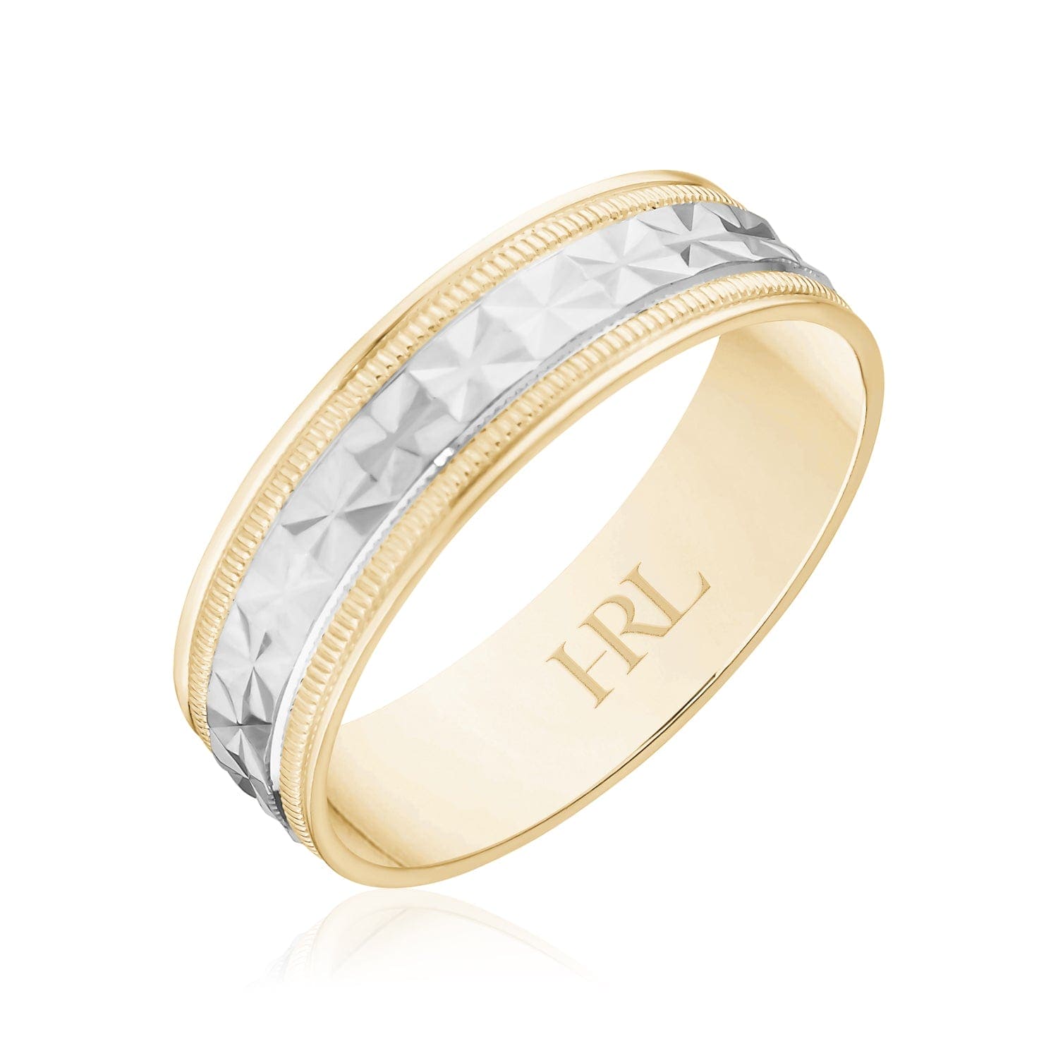 Diamond-Cut Texture Two-Tone Gold Band