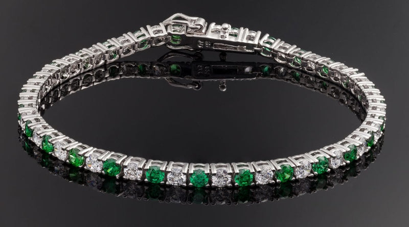 Sterling Silver with White & Green CZ Tennis Bracelet