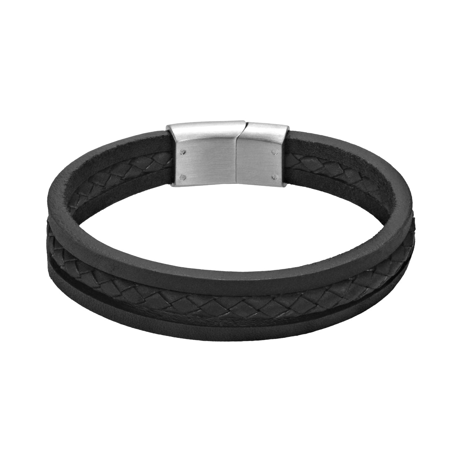 Black Leather Bracelet with SS Brick Clasp