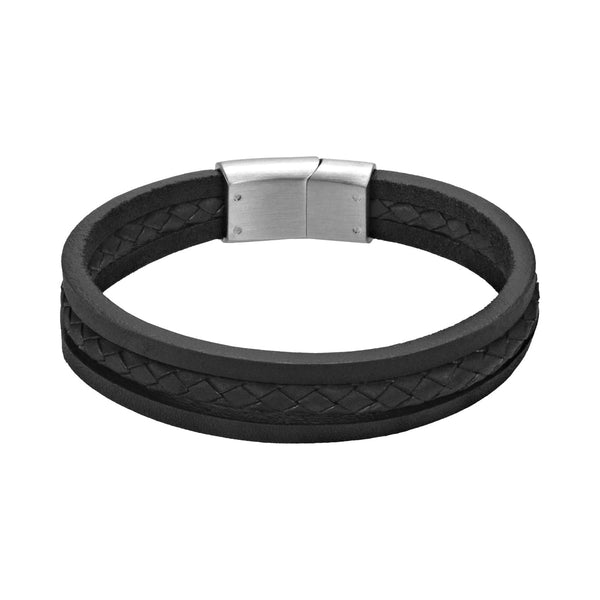 Black Leather Bracelet with SS Brick Clasp