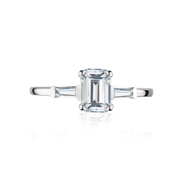 Classic Emerald Cut and Baguette Engagement Ring