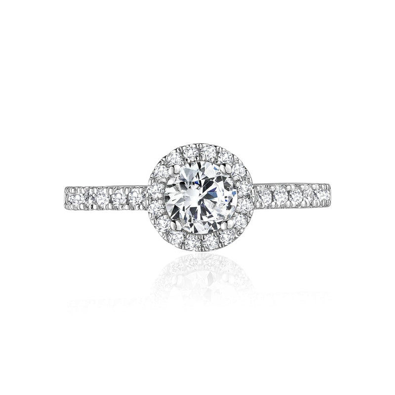 Round Brilliant Cut Halo Diamond Engagement Ring with Pave