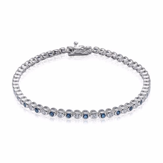 Sterling Silver with White and Blue CZ Tennis Bracelet