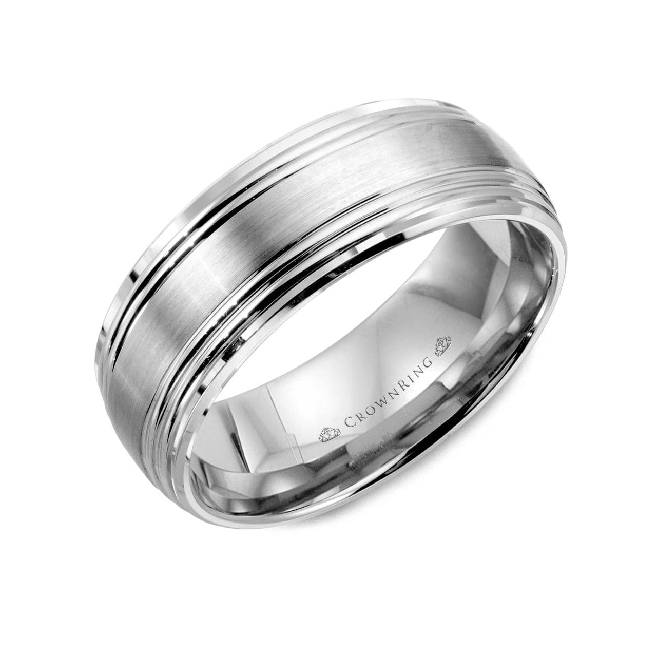 Brushed Center and Line Detailing Wedding Band (8MM)