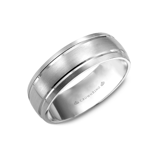 Sandpaper Top and High Polish Grooves Wedding Band (7MM)