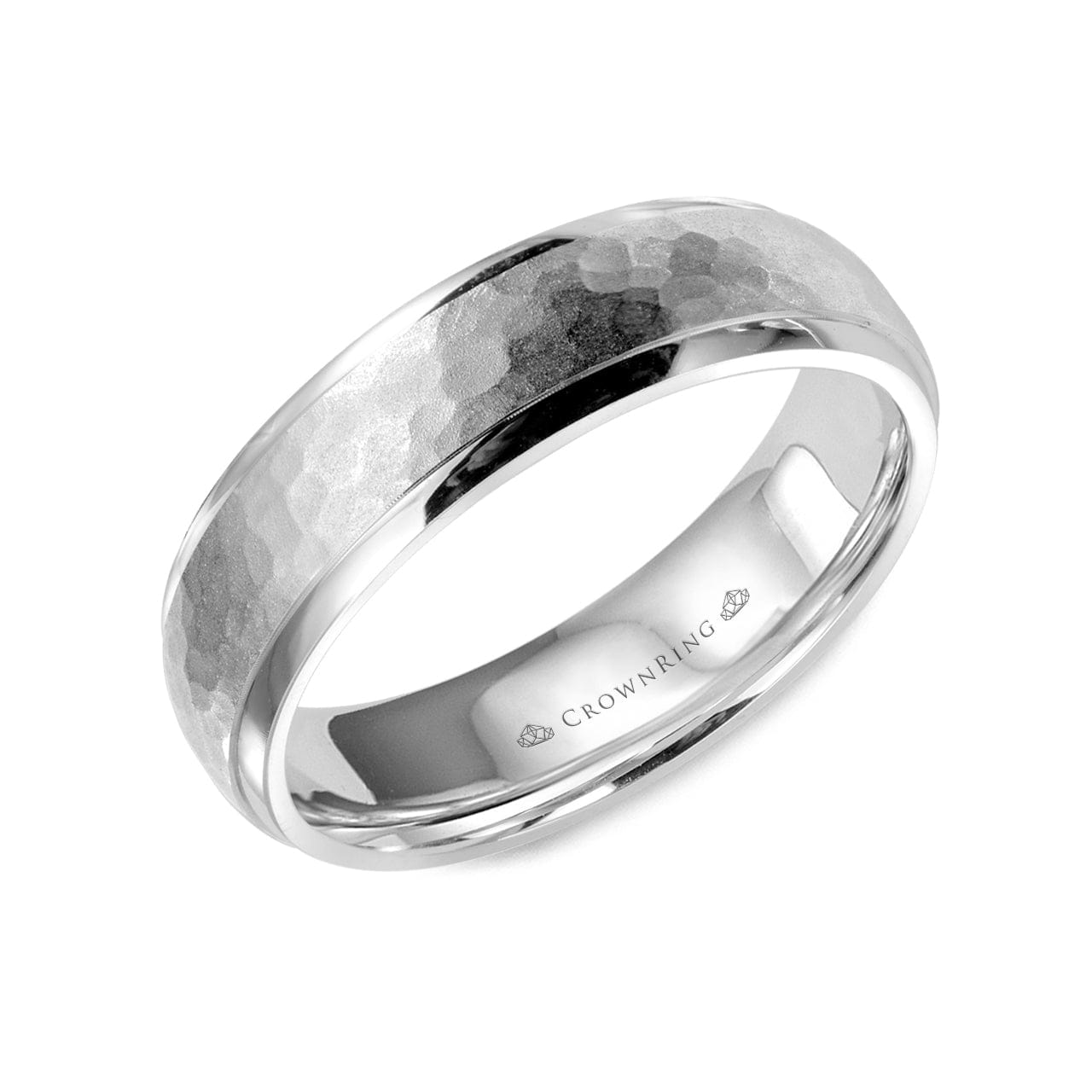 Sandblast Hammered Center with High Polished Edges Wedding Band (6MM)