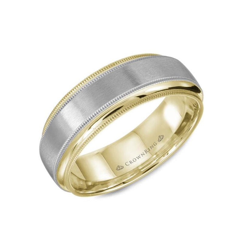 Duo Gold Sandpaper Center with Miligrain Detailing and High Polished Edges Wedding Band (7MM)