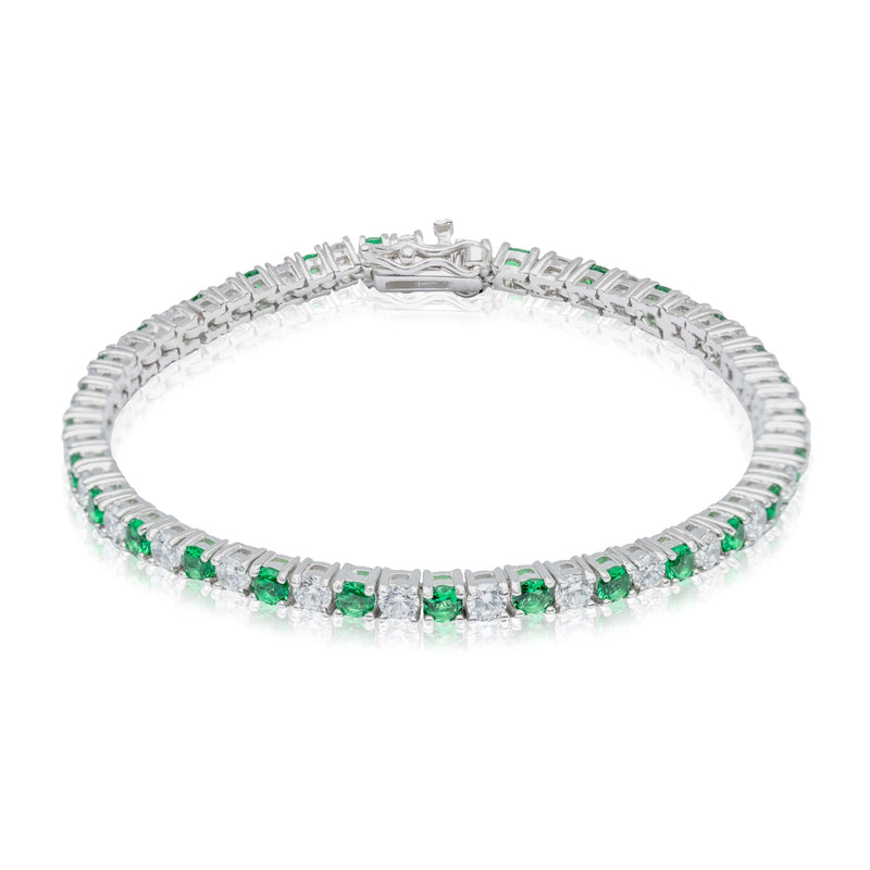Sterling Silver with White & Green CZ Tennis Bracelet